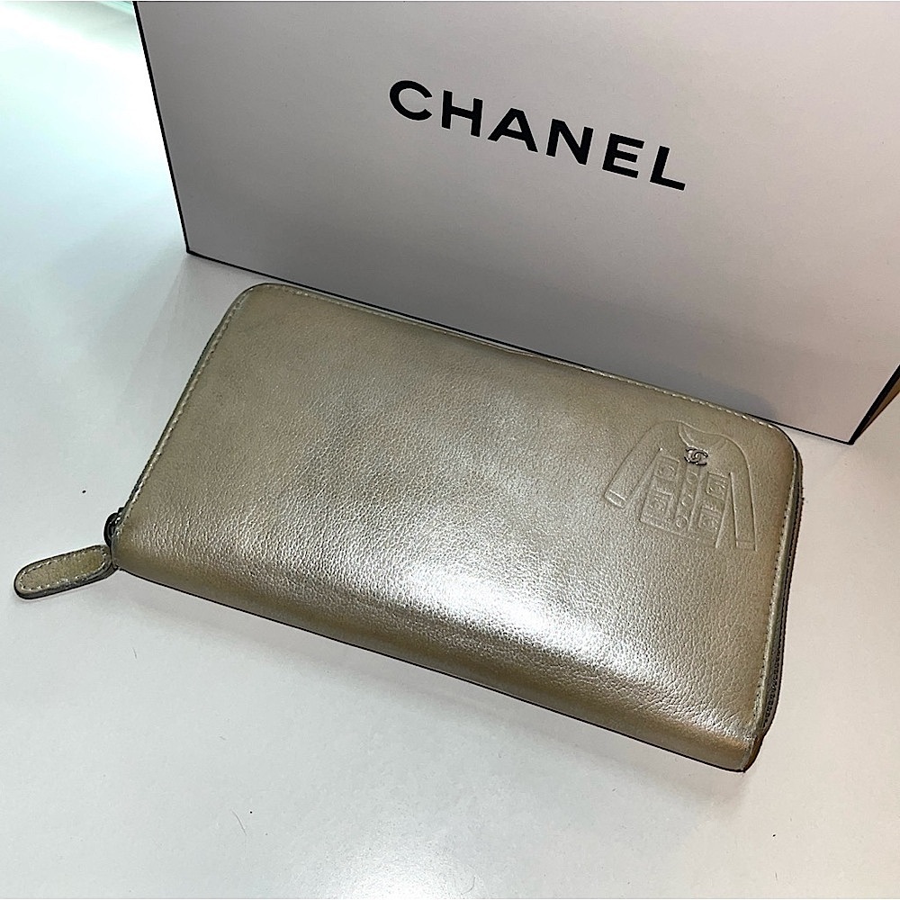 Chanel Long Zip Around Zippy Wallet CC Jacket Motif Leather Champagne Gold RARE - Picture 5 of 17